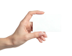 Obraz premium A hand, palm up, holds a blank white card against a black background