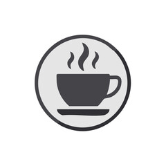 Obraz premium Silhouette of steaming cup of coffee on saucer icon, food and beverage, coffee break