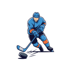 Obraz premium Ice hockey player in action with puck and stick.