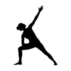 A silhouette of woman in reverse warrior pose viparita virabhadrasana yoga.
