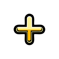 Obraz premium Modern plus symbol with black outline and yellow gradient fill