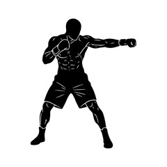 Naklejka premium A silhouette of male boxer throwing a fast jab punch.