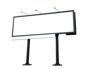 Obraz premium A tall billboard on metal poles, illuminated with spotlights, against a black background
