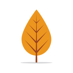 Single orange autumn leaf illustration with veins and stem in flat vector style.