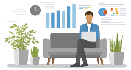 Businessman working on laptop illustration business and technology concept