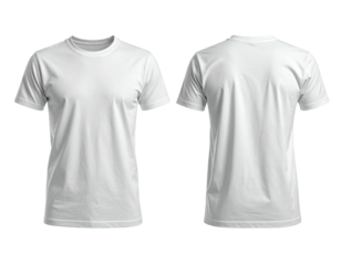 Front and back view of a plain white short-sleeved crew neck t-shirt on a black background