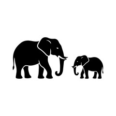A silhouette of african elephant and baby calf pair tattoo.