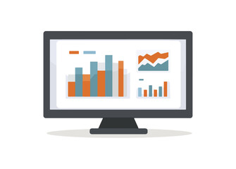 Computer monitor with data charts and graphs displayed