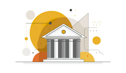 Abstract illustration of building with geometric shapes and lines