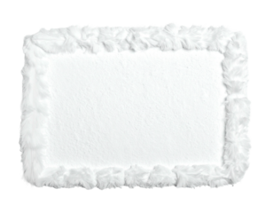 Rectangular white fluffy bordered object; smooth center surrounded by textured fur-like material