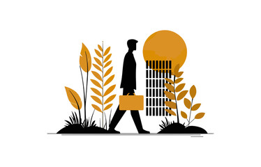 Abstract illustration of business and nature concepts with briefcase and foliage