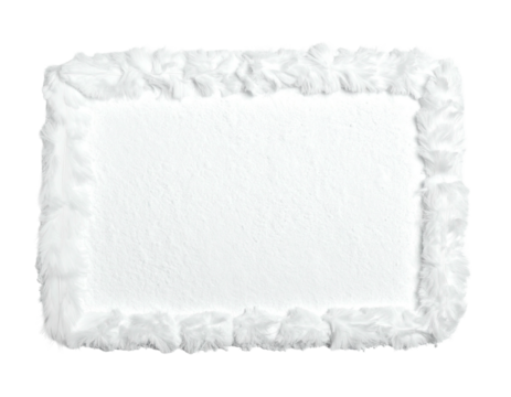 Rectangular white fluffy bordered object; smooth center surrounded by textured fur-like material