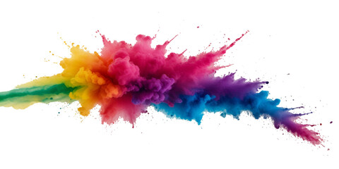 Vector watercolor rainbow multicolor splatter design background. Multicolored rainbow explosion of cloud powder paint decoration isolated on transparent background.