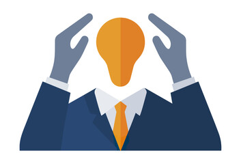 Business concept illustration businessman with idea light bulb head