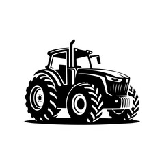 A silhouette of modern farm tractor vehicle icon or logo.