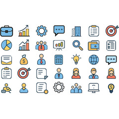 50 Business and Corporate Flat Design Vector Icons–Office, Finance, and Marketing Set (AI Format)