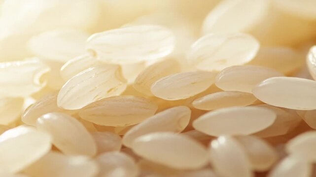 Extreme Close Up Macro View of Uncooked White Rice Grains.