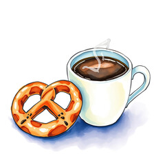 hot drink, coffee, tea in a cup. watercolor drawing. artificial intelligence generator, AI, neural network image. background for the design