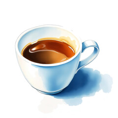 hot drink, coffee, tea in a cup. watercolor drawing. artificial intelligence generator, AI, neural network image. background for the design