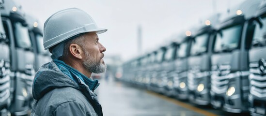 Trucking company supervisor monitoring vehicle fleet operations, ensuring maintenance and route planning.