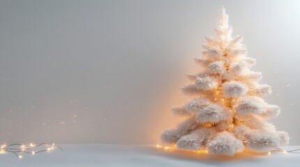 Soft fluffy Christmas tree, white background, cozy and smooth 3D texture glowing with festive gentle illumination 