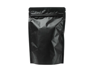 A sleek, matte-black, vertically-oriented pouch, with a sealed zipper, isolated against black