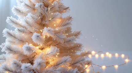 Soft fluffy Christmas tree, white background, cozy and smooth 3D texture glowing with festive gentle illumination 