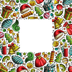 Happy New Year cartoon doodle border illustration