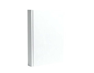 Isolated rendering of a white book standing upright against a stark, solid black backdrop