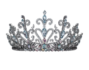 Elegant silver diadem adorned with intricate filigree and sparkling, multifaceted gemstones
