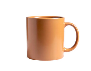 Simple, modern orange ceramic mug with a handle, set against a stark black background