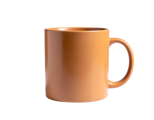 Simple, modern orange ceramic mug with a handle, set against a stark black background