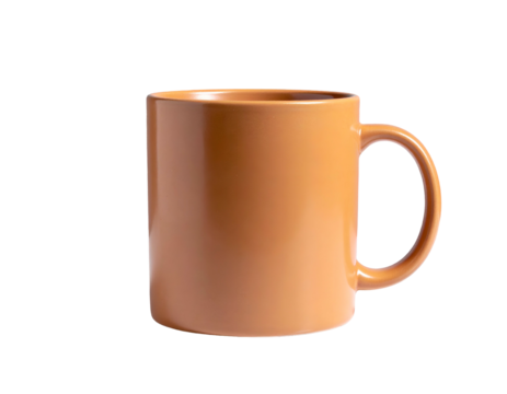 Simple, modern orange ceramic mug with a handle, set against a stark black background
