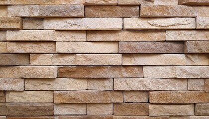 Fototapeta premium Natural Stone Texture Background Beige Brown Color Square Rectangle Shape In Horizontal Row Stripe Material For Architectural Decoration Wall Cladding Panel For Facade Hotel Pool Villa Resort