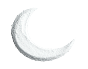 A crescent moon, textured and white, isolated on a deep black background, creating a stark contrast