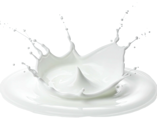 A splash of opaque white liquid, forming a crown-like shape, on a white surface