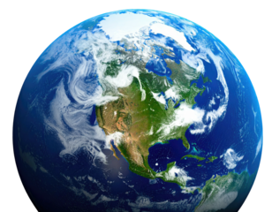 A vibrant, detailed depiction of planet Earth showcasing continents, oceans, and atmospheric features