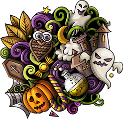 Fototapeta premium Happy Halloween cartoon funny doodle illustration