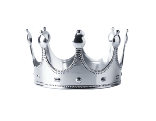 A radiant silver crown with intricate details, set against a stark black background