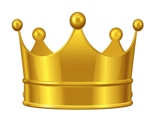 A glossy, golden crown, with curved lines and five spherical decorations atop