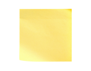 Close-up view of a single yellow paper note, edges outlined, isolated against black