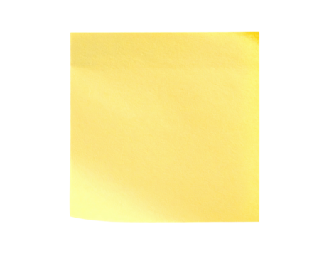 Close-up view of a single yellow paper note, edges outlined, isolated against black