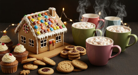 Naklejka premium Warm And Inviting Christmas Ambiance With Sweet Treats.