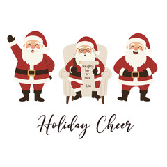 Holiday Santa Claus trio with “Holiday Cheer”