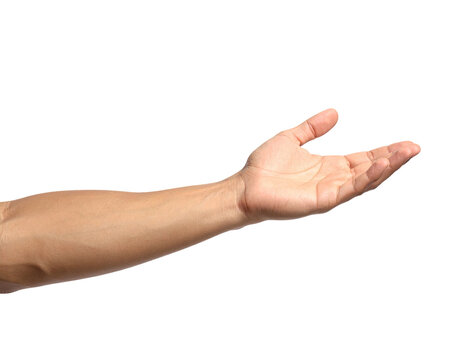An arm extends outward, palm up with a black background. The hand is open - Powered by Adobe
