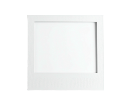 Isolated white polaroid frame with empty space, evoking nostalgia on a black background