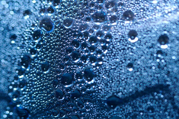 Close-Up Blue Bubbles Macro Water Foam With Reflective Droplets for Abstract Design and Science Themes