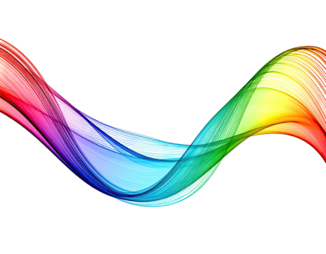 A colorful abstract wave with rainbow hues against a black background