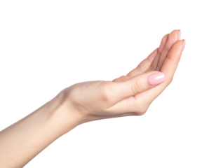 An isolated image showing a human hand facing up, with a neutral skin tone, on a black background