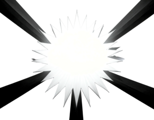A bright white burst with jagged edges radiates outwards from a dark black background